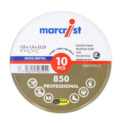 Marcrist 850 Inox specjalna ultracienka tarcza tnąca 10 szt. 125 x 1,0 x 22,23 mm ( 5007.0125.22-10 ) do szlifierek kątowych