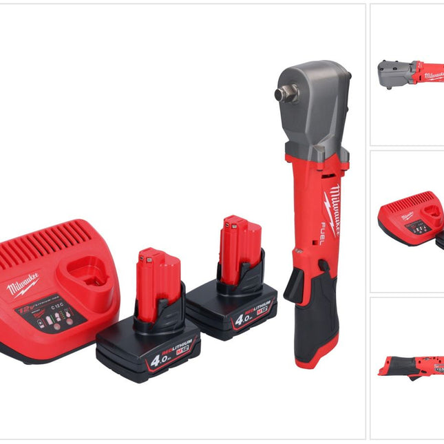Clé à chocs angulaire sur batterie Milwaukee M12 FRAIWF12-402 12 V 1/2" 270 Nm sans balai + 2x batterie 4,0 Ah + chargeur