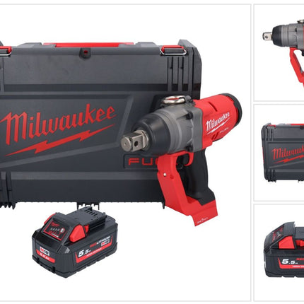 Milwaukee M18 ONEFHIWF1-551X Llave de impacto inalámbrica 18 V 2033 Nm 1″ sin escobillas + 1x batería 5,5 Ah + caja HD - sin cargador