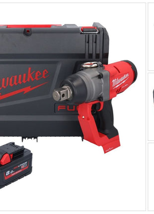 Milwaukee M18 ONEFHIWF1-801X Llave de impacto inalámbrica 18 V 2033 Nm 1″ sin escobillas + 1x batería 8,0 Ah + caja HD - sin cargador