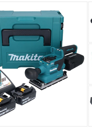 Lijadora orbital a batería Makita DBO 381 RFJU 18 V 93 x 185 mm sin escobillas + 2x baterías 3,0 Ah + cargador + Makpac