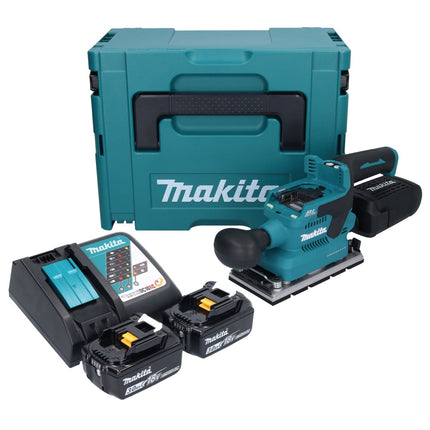Levigatrice orbitale senza spazzole Makita DBO 381 RFJU 18 V 93 x 185 mm + 2x batteria 3,0 Ah + caricabatterie + Makpac