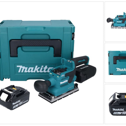 Makita DBO 381 T1JU 18 V 93 x 185 mm Levigatrice vibrante a batteria senza spazzole + 1x batteria 5,0 Ah + Makpac - senza caricabatterie