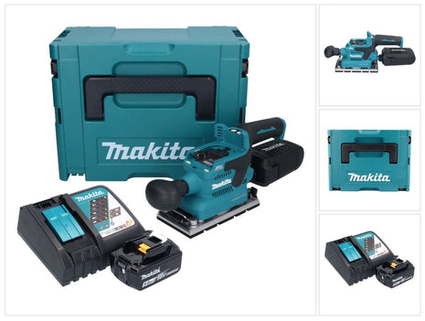 Makita DBO 381 RT1JU Ponceuse vibrante sans fil 18 V 93 x 185 mm Brushless + 1x batterie 5,0 Ah + chargeur + Makpac