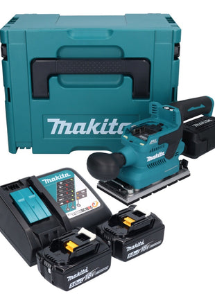 Lijadora orbital a batería Makita DBO 381 RTJU 18 V 93 x 185 mm sin escobillas + 2x baterías 5,0 Ah + cargador + Makpac