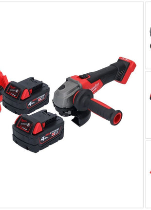 Amoladora angular a batería Milwaukee M18 FSAG125X-402 18 V 125 mm sin escobillas + 2x baterías 4,0 Ah + cargador