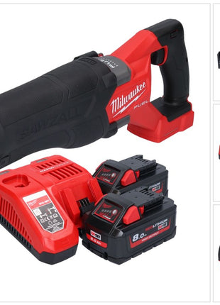 Sierra sable Milwaukee M18 FSZ-802 batería 18 V sin escobillas + 2x baterías 8,0 Ah + cargador