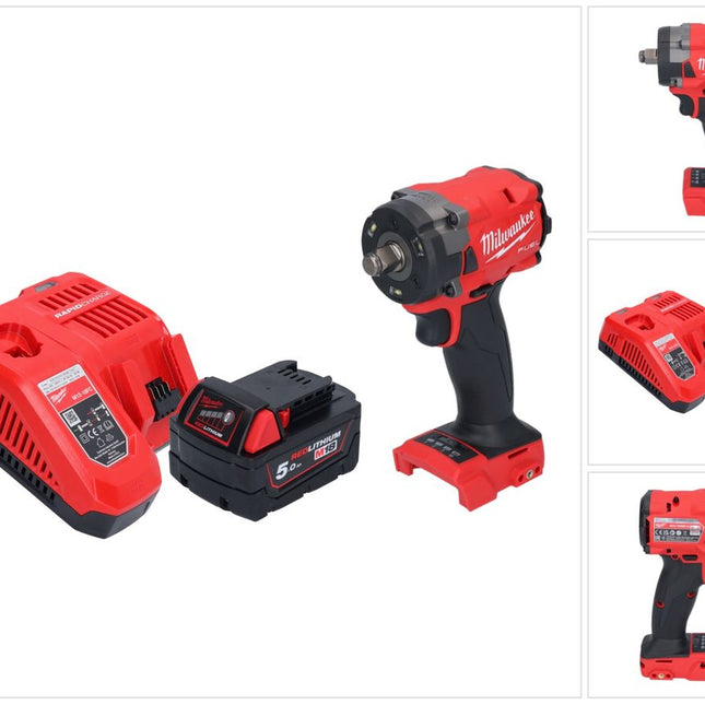 Milwaukee M18 FIW2F12-501 Llave de impacto sin cable 18 V 339 Nm 1/2" sin escobillas + 1x batería recargable 5.0 Ah + cargador
