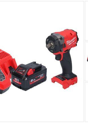 Milwaukee M18 FIW2F12-801 Akku Schlagschrauber 18 V 339 Nm 1/2" Brushless + 1x Akku 8,0 Ah + Ladegerät