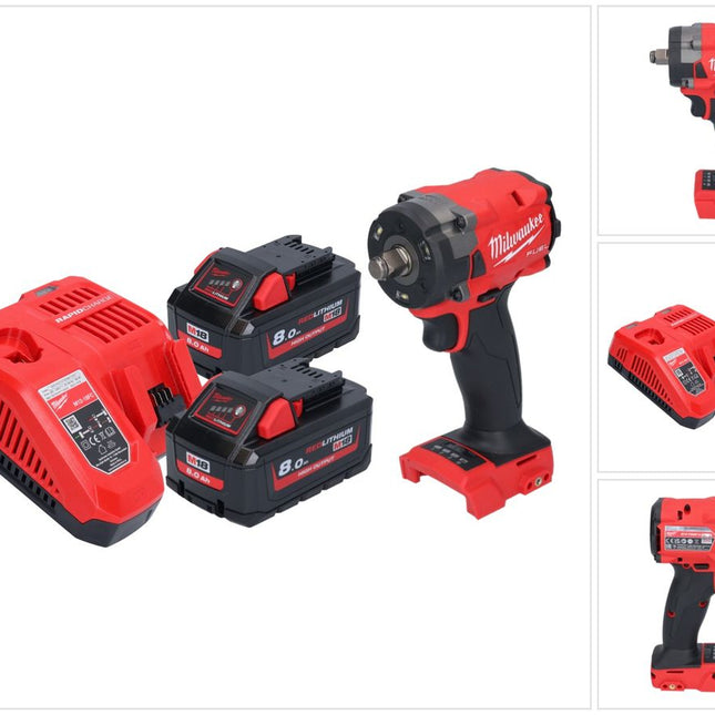 Llave de impacto a batería Milwaukee M18 FIW2F12-802 18 V 339 Nm 1/2" sin escobillas + 2x batería 8,0 Ah + cargador