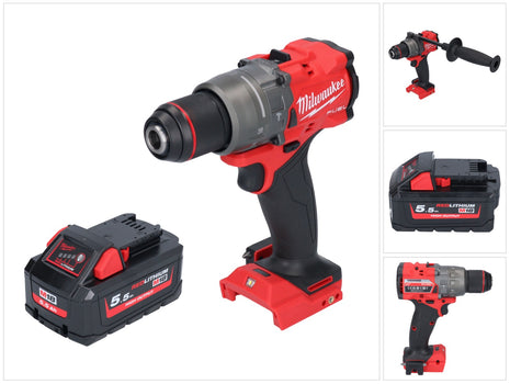 Taladro percutor inalámbrico Milwaukee M18 FPD3-551 18 V 158 Nm sin escobillas + 1x batería 5,5 Ah - sin cargador