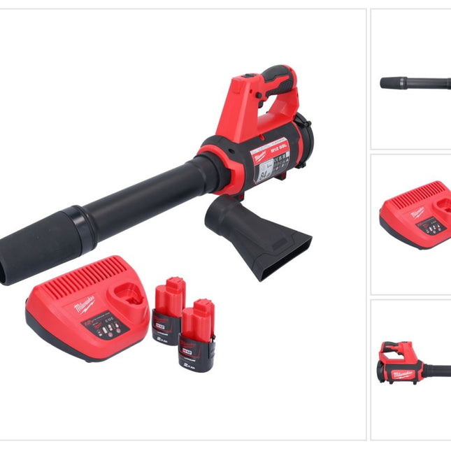 Milwaukee M12 BBL-202 akumulatorowa dmuchawa 12 V + 2x akumulator 2,0 Ah + ładowarka