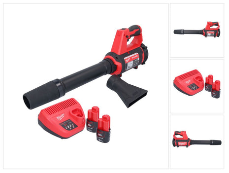 Soplador a batería Milwaukee M12 BBL-202 12 V + 2x baterías 2.0 Ah + cargador