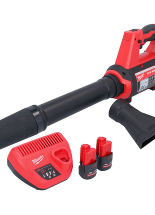 Soplador a batería Milwaukee M12 BBL-252 12 V + 2x baterías 2,5 Ah + cargador