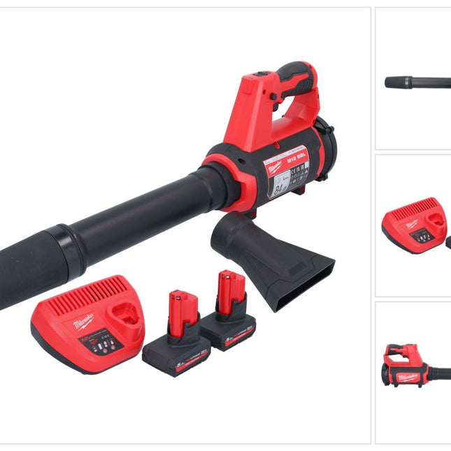 Soplador a batería Milwaukee M12 BBL-502 12 V + 2x baterías 5,0 Ah + cargador