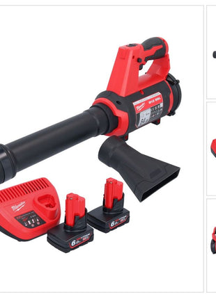 Soplador a batería Milwaukee M12 BBL-602 12 V + 2x baterías 6,0 Ah + cargador