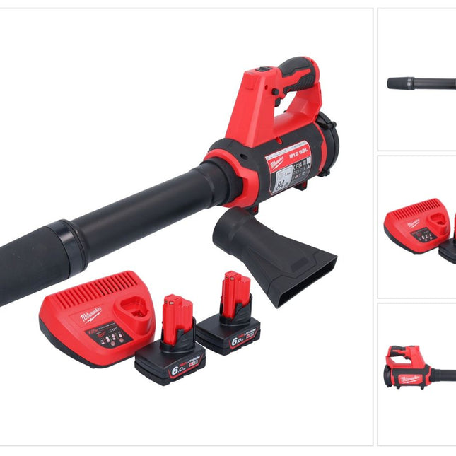 Soplador a batería Milwaukee M12 BBL-602 12 V + 2x baterías 6,0 Ah + cargador