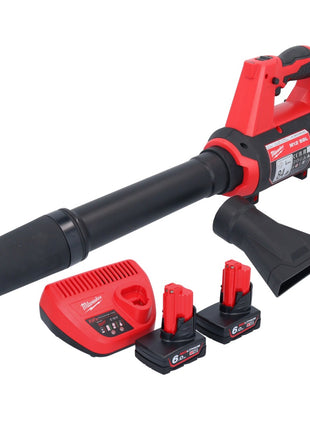 Soplador a batería Milwaukee M12 BBL-602 12 V + 2x baterías 6,0 Ah + cargador