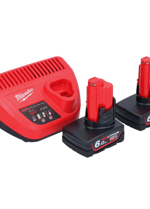 Soplador a batería Milwaukee M12 BBL-602 12 V + 2x baterías 6,0 Ah + cargador