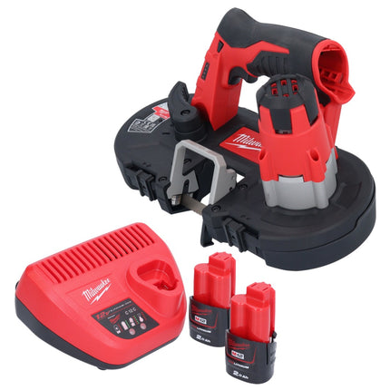Sierra de cinta a batería Milwaukee M12 BS-202 12 V 41 x 41 mm + 2x baterías 2,0 Ah + cargador