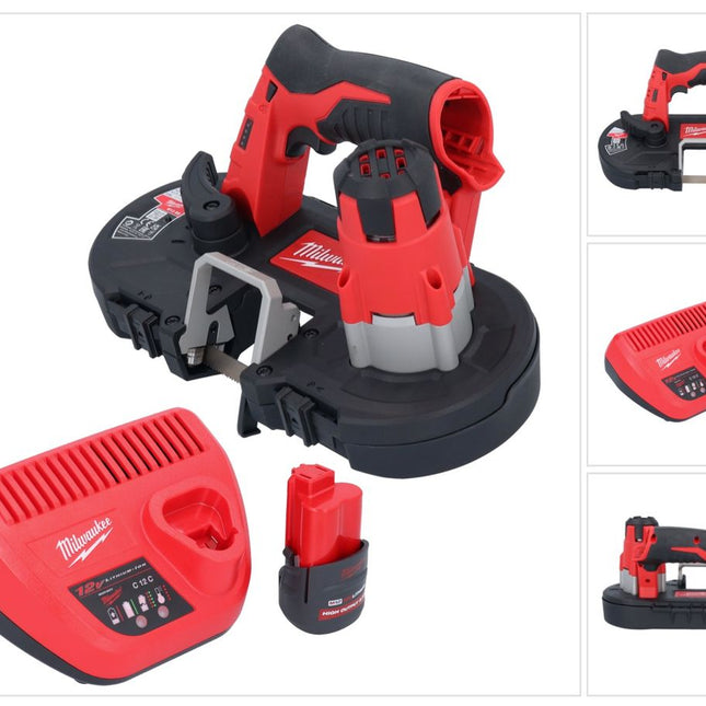 Sierra de cinta a batería Milwaukee M12 BS-251 12 V 41 x 41 mm + 1x batería 2,5 Ah + cargador