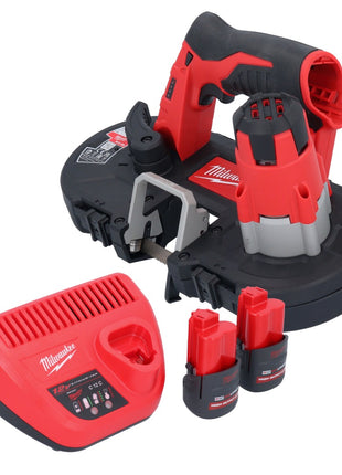 Sierra de cinta a batería Milwaukee M12 BS-252 12 V 41 x 41 mm + 2x baterías 2,5 Ah + cargador