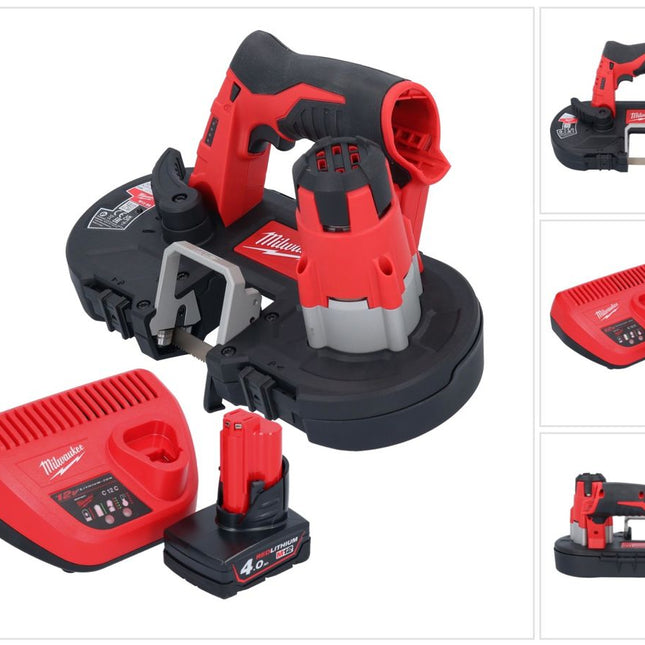 Sierra de cinta a batería Milwaukee M12 BS-401 12 V 41 x 41 mm + 1x batería 4,0 Ah + cargador
