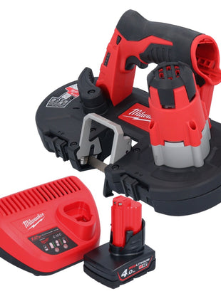 Sierra de cinta a batería Milwaukee M12 BS-401 12 V 41 x 41 mm + 1x batería 4,0 Ah + cargador