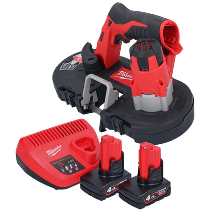 Sierra de cinta a batería Milwaukee M12 BS-402 12 V 41 x 41 mm + 2x baterías 4,0 Ah + cargador