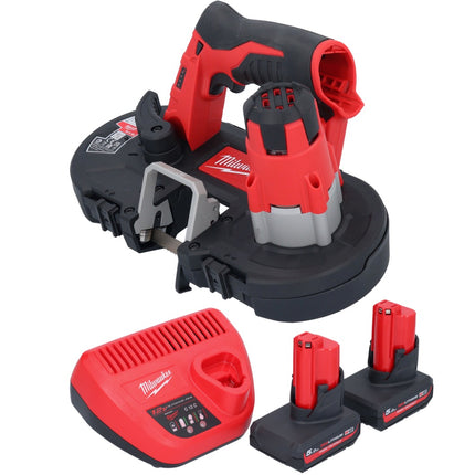 Sierra de cinta a batería Milwaukee M12 BS-502 12 V 41 x 41 mm + 2x baterías 5,0 Ah + cargador