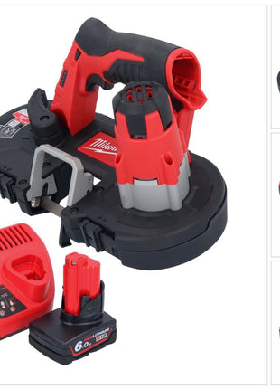 Sierra de cinta a batería Milwaukee M12 BS-601 12 V 41 x 41 mm + 1x batería 6,0 Ah + cargador