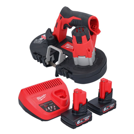 Sierra de cinta a batería Milwaukee M12 BS-602 12 V 41 x 41 mm + 2x baterías 6,0 Ah + cargador