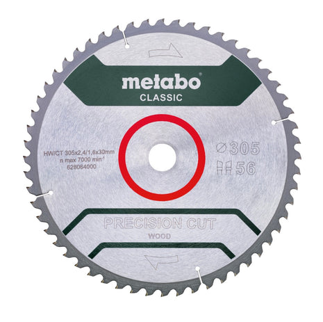 Metabo Precision Cut Wood - Classic Kreissägeblatt 305 x 30 mm Z56 ( 628064000 ) WZ 5° Neg