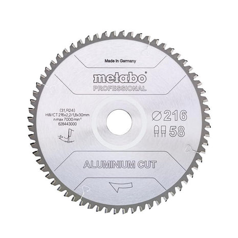 Metabo Aluminium Cut - Lama circolare professionale 216 x 30 mm Z58 FZ/TZ 5 NEG ( 628443000 ) per alluminio