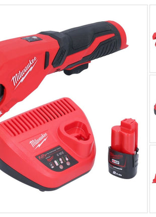 Milwaukee M12 PCSS-201 cortatubos de acero inoxidable a batería 12 V 12 - 28 mm + 1x batería 2,0 Ah + cargador