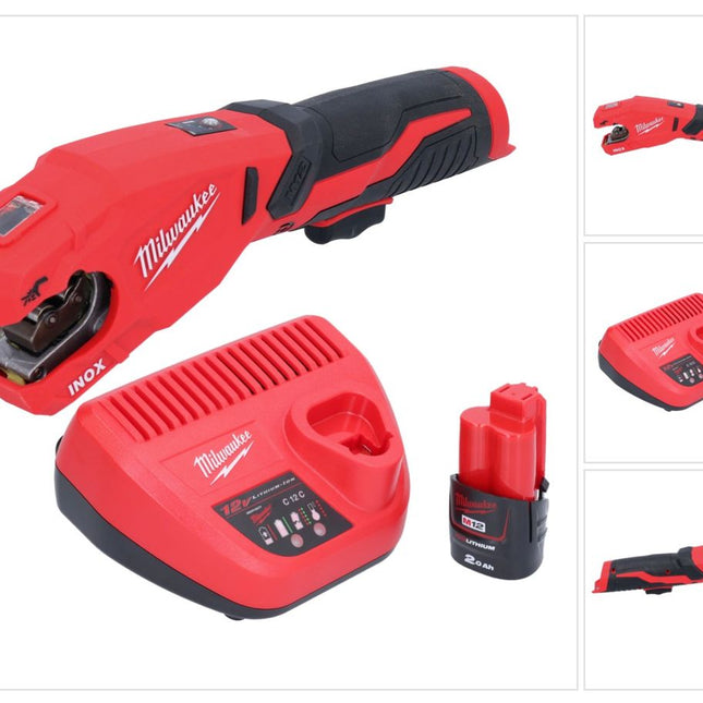 Milwaukee M12 PCSS-201 cordless stainless steel pipe cutter 12 V 12 - 28 mm + 1x rechargeable battery 2.0 Ah + charger