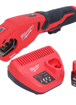 Milwaukee M12 PCSS-201 cortatubos de acero inoxidable a batería 12 V 12 - 28 mm + 1x batería 2,0 Ah + cargador