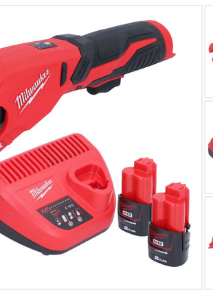 Milwaukee M12 PCSS-202 Akku Edelstahl Rohrabschneider 12 V 12 - 28 mm + 2x Akku 2,0 Ah + Ladegerät