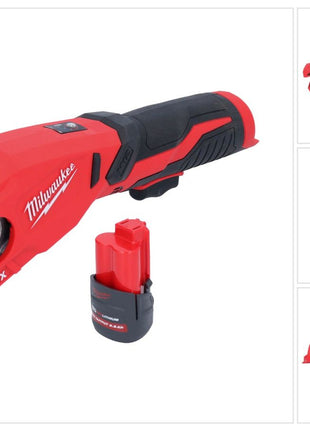 Milwaukee M12 PCSS-251 Akumulatorowy obcinak do rur ze stali nierdzewnej 12 V 12 - 28 mm + akumulator 2,5 Ah - bez ładowarki