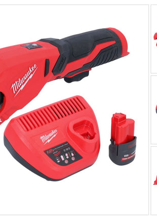 Milwaukee M12 PCSS-251 cortatubos de acero inoxidable a batería 12 V 12 - 28 mm + 1x batería 2,5 Ah + cargador