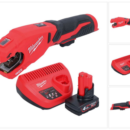 Milwaukee M12 PCSS-401 cortatubos de acero inoxidable a batería 12 V 12 - 28 mm + 1x batería 4,0 Ah + cargador