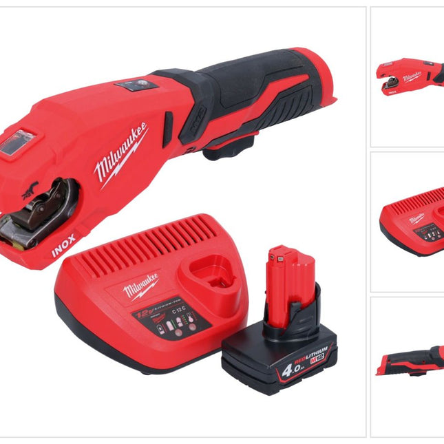 Milwaukee M12 PCSS-401 cortatubos de acero inoxidable a batería 12 V 12 - 28 mm + 1x batería 4,0 Ah + cargador