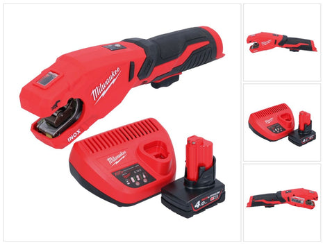 Milwaukee M12 PCSS-401 Coupe-tubes inox sans fil 12 V 12 - 28 mm + 1x batterie 4,0 Ah + chargeur