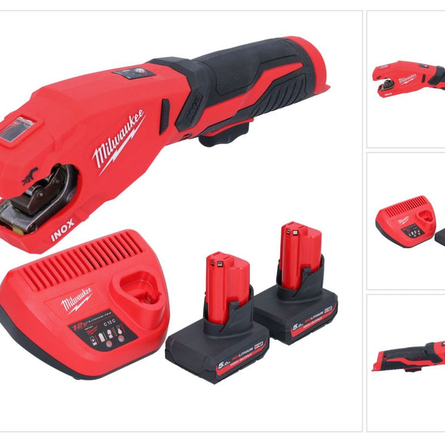 Milwaukee M12 PCSS-502 cordless stainless steel pipe cutter 12 V 12 - 28 mm + 2x rechargeable battery 5.0 Ah + charger