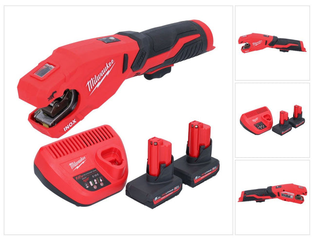 Milwaukee M12 PCSS-502 cordless stainless steel pipe cutter 12 V 12 - 28 mm + 2x rechargeable battery 5.0 Ah + charger