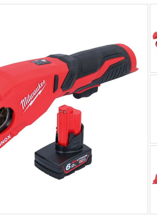 Milwaukee M12 PCSS-601 akumulatorowy obcinak do rur ze stali nierdzewnej 12 V 12 - 28 mm + 1x akumulator 6,0 Ah - bez ładowarki