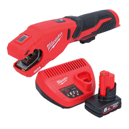 Milwaukee M12 PCSS-601 cortatubos de acero inoxidable a batería 12 V 12 - 28 mm + 1x batería 6,0 Ah + cargador