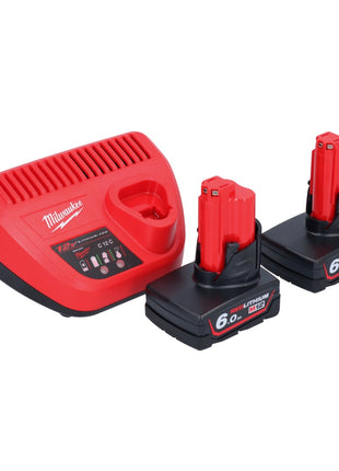 Milwaukee M12 PCSS-602 cortatubos de acero inoxidable a batería 12 V 12 - 28 mm + 2x baterías 6,0 Ah + cargador