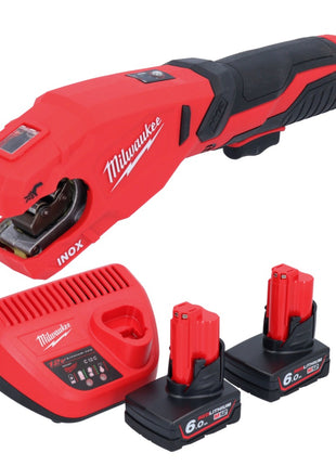 Milwaukee M12 PCSS-602 cortatubos de acero inoxidable a batería 12 V 12 - 28 mm + 2x baterías 6,0 Ah + cargador