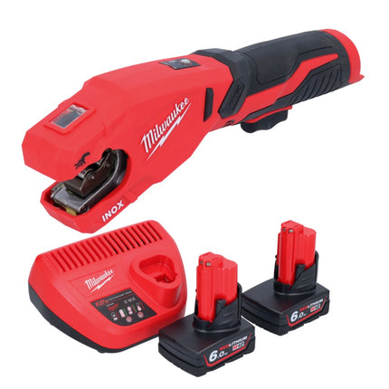 Milwaukee M12 PCSS-602 cortatubos de acero inoxidable a batería 12 V 12 - 28 mm + 2x baterías 6,0 Ah + cargador
